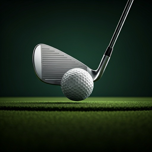Golf ball at the moment of impact with an iron